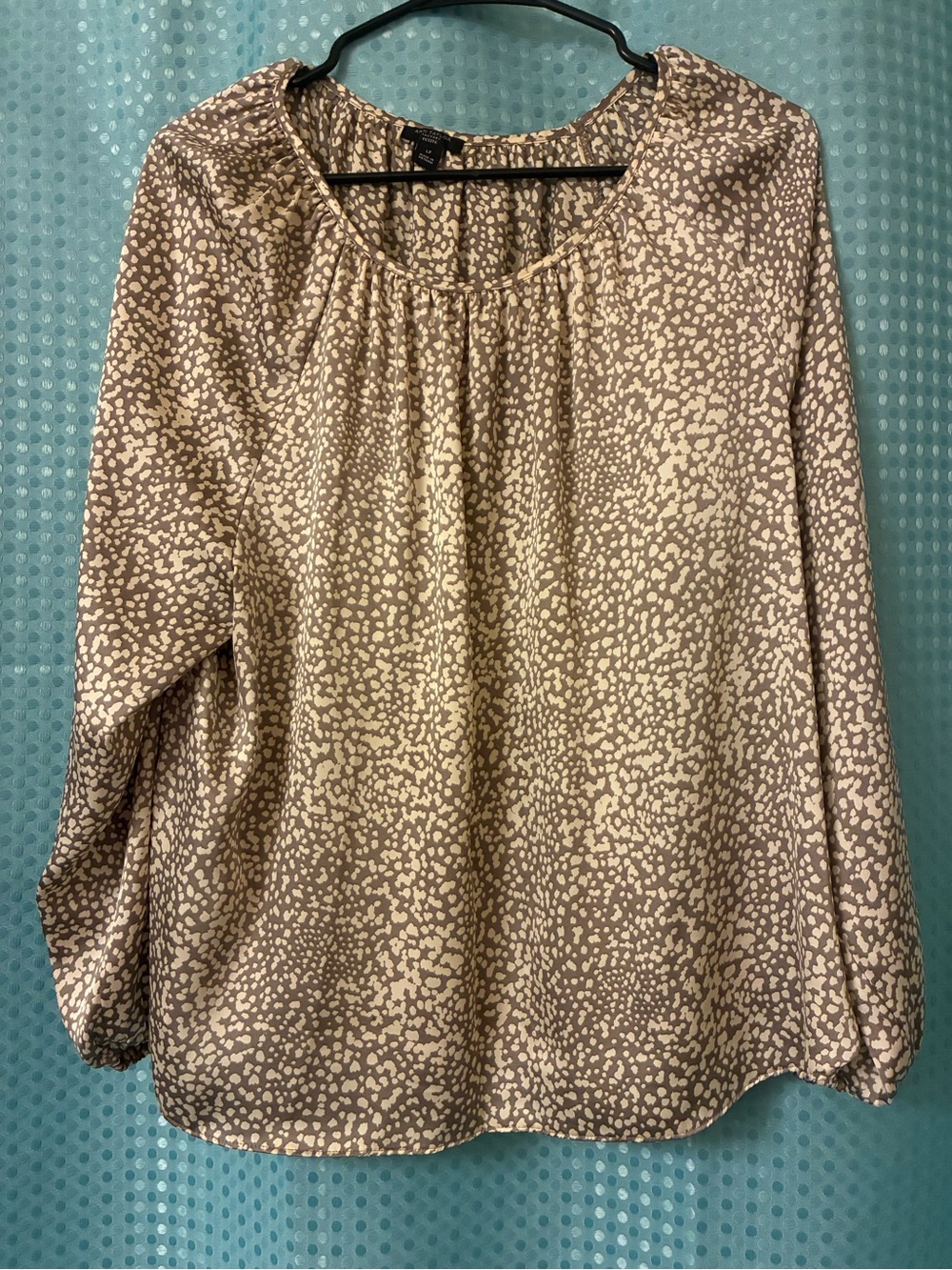 Ann Taylor Taupe and Cream Printed Long-Sleeve Blouse